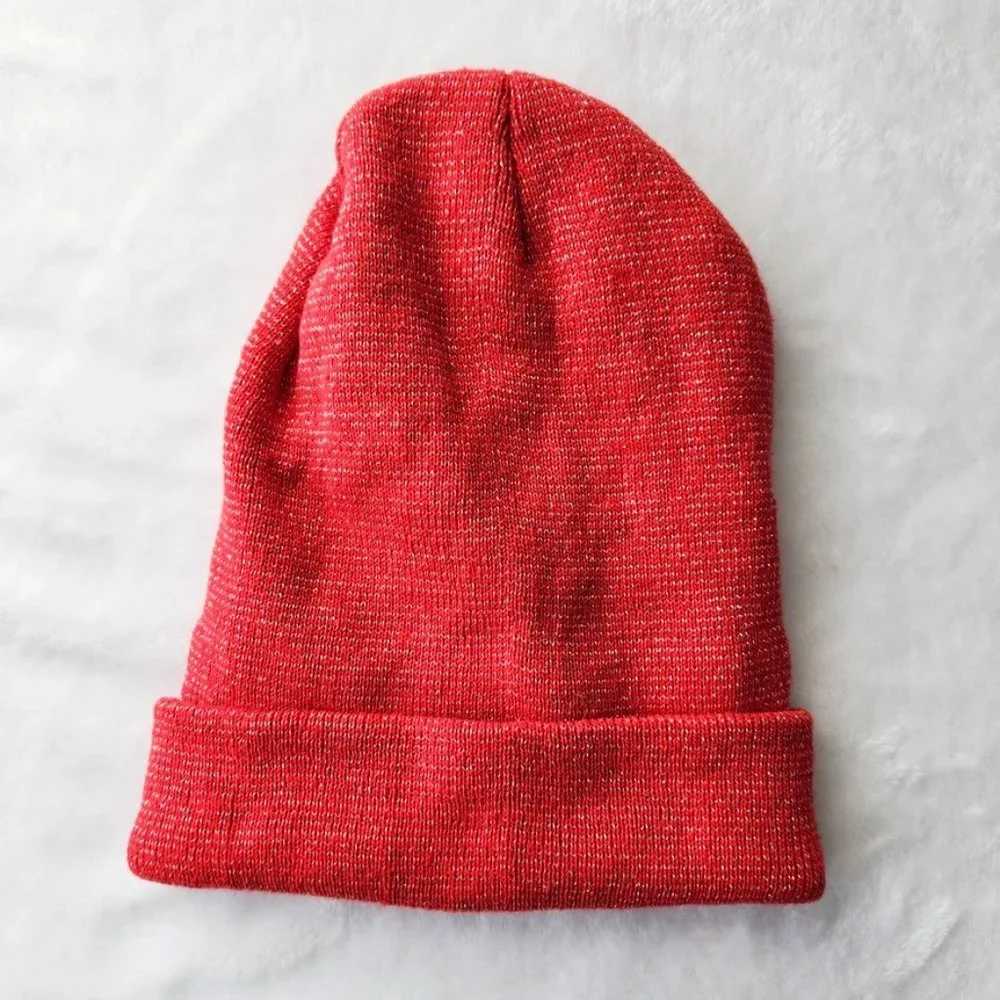 Red Metallic Wool Blend Hat Fleece Lined Beanie‎ Cozy